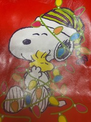 Peanuts Snoopy Woodstock Christmas Xmas XLarge Reuseable Vinyl Tote Bag 19.5×17