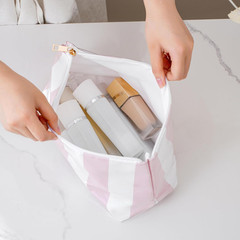 Large Waterproof PVC Beach Pool Makeup Bag with Pink Striated, Cute Cosmetic Acc