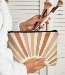 Boho Neutral Sun Sunshine Makeup Bag,Watercolor Bohemian Sunrise white