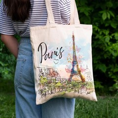 Paris Cotton Tote Bag – City Travel Lovers Souvenir Gifts Reusable Shopping G…