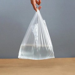 100Pcs White Transparent Plastic Shopping Bags T-Shirt Tote Grocery Takeout Bag