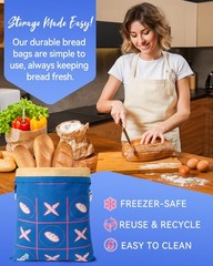 Beeswax Bread Bags Reusable for Homemade (2 Pack), Blue-4