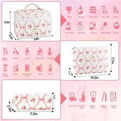 URSKYTOUS 3Pcs Makeup Bag Quilted Cosmetic Set Bow MM 3PCS Pink