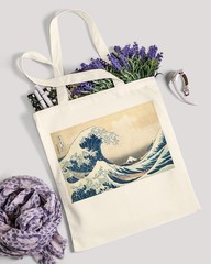 Canvas Tote Bag Aesthetic for Women, Cute Trendy Wave Reusable Cloth Cotton B…