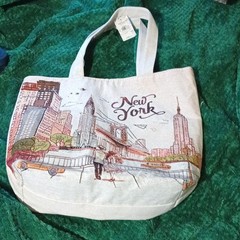 New York City Skyline Cityscape Tote Reusable Shopping Bag Beige Multicolor