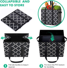 Reusable Grocery Bags 3-Pack Foldable Washable Large Storage Bins Basket Water R