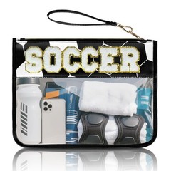 Soccer Gifts Makeup Bag with Chenille Letter Patch, for Boys Medium,