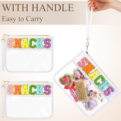 Abbylike 12 Pcs Snack Bags Clear Chenille Letter Snacks Zipper Pouch White