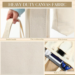 16 Pcs Canvas Tote Bags Bulk with Outer Pocket 18 Inch Reusable Shopping Grocery