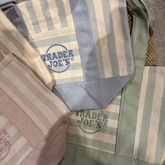 TRADER JOE’S MINI PASTEL STRIPE CANVAS TOTE BAGS SET Of 4 PINK BLUE GREEN BEIGE