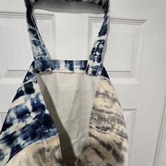 Handmade Abstract Pattern Fabric Reusable Tote Bag Medium Blue Beige Two-Piece