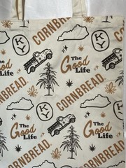 Cornbread The Good Life KY Reusable Canvas Tote Bag Beige Brown Black All-Over