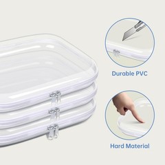 SXS LACONIC Clear Hard Plastic Zipper Case,Transparent Double 3pcs, 3pcs-M