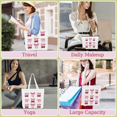 Aesthetic Bow Cherry Canvas Tote Bag Beach 16″ x 3.5″ x 13″, Bowcherry03