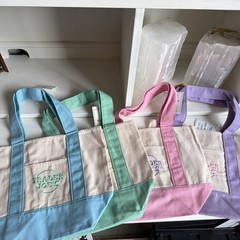 Authentic Trader Joe’s foldable Canvas Mini Tote Bags Set of 4 multicolored