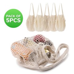 5 pack Cotton String Shopping Bags Reusable Washable Grocery Mesh Bags Organi…