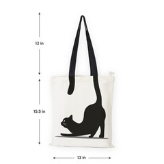 1 PCS Cotton Silhouette Cat Tote Bag Extra Strong Zip Inner Pocket Reusable