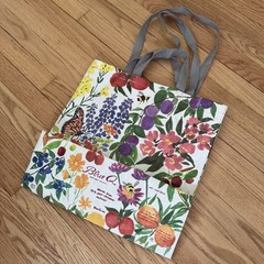 BlueQ Shopper Reusable Handle Tote Bag – Flowers Fruit Butterfly By Leah Goren