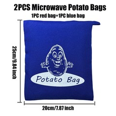 Microwave Potato Cooking Bags, Reusable Fabric Pouch Standard, Red And Blue