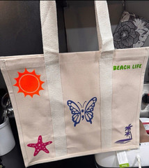 Canvas Large Reusable Tote Bag Beige Foldable Floral Nature Print 14x16in