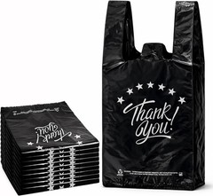 Black Thank You T-Shirt Bags – 100 Reusable & Disposable Grocery Bags 11x6x21