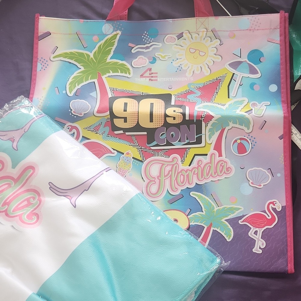 Foldable Reusable Shopping Bag Multicolor Flamingo Palm Tree Floral & Towel