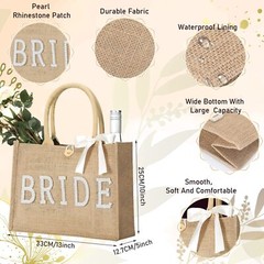 Wedding Bride Jute Tote Bag Natural with Silver Ribbon Bride Gift Bag