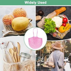 2-Pack Reusable Washable Mesh Net String Grocery Bags [Cream, Pink,Long Handle]