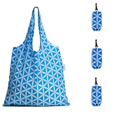 Reusable Grocery Bags Heavy Duty Foldable Shopping Tote Blue Geometric Flower