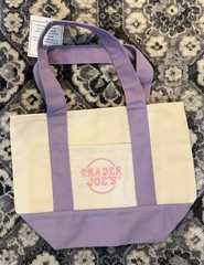 Trader Joe’s Reusable Foldable Shopping Bag Purple Beige Cotton Polyester