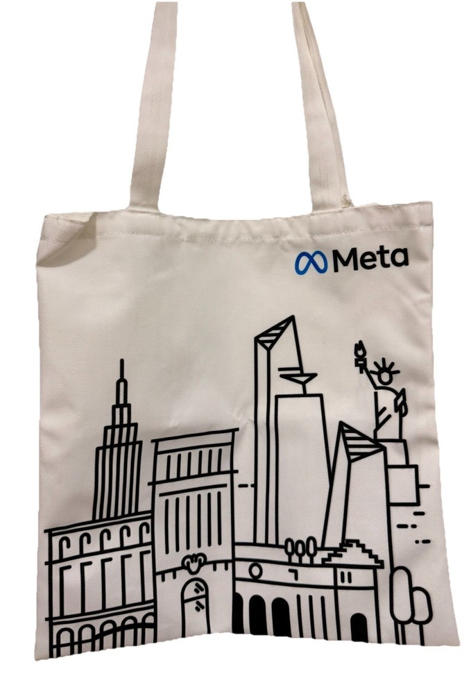 META Made of Recycled Water Bottles White NYC Skyline Shoulder Tote Bag NEW
