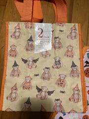 🧸TWO (2) PACK Halloween reusable shopping bag PUMPKINS 🎃 TEDDY 🧸 BEARS fun