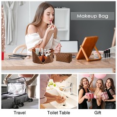 Checkered Travel Makeup Bags Cosmetic Organizer Bag: 2-Set Large BLACK