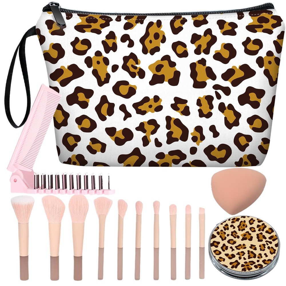 JIEXAGEZOS Personalized leopard print Makeup Bag black-large, Leopard Pattern
