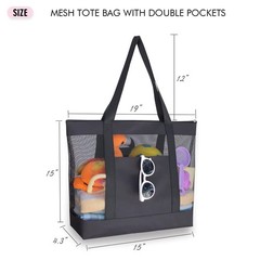 Lightweight Mesh Tote Sandproof Beach Bag Zipper Double Pocket 2 PCS