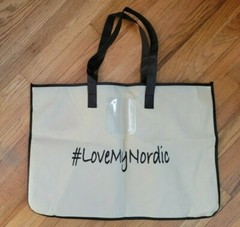 Reusable Tote Thin Canvas Nordic Branded Zip Top 2 Handles Cream Color Fold Flat