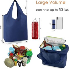 10PCS Navy Blue Reusable Grocery Bags Large 50LB Foldable Durable Washable