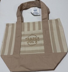 Trader Joe’s Mini Pastel Stripe Canvas Tote Bag Limited Edition Mocha Beige