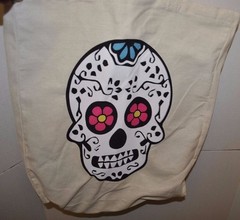 Skull Calavera Dia De los Muertos Day of the Dead Canvas Reusable Tote Bag NEW