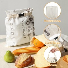 2 Pack Reusable Beeswax Bread Bags, 17 x 12 Inch Natural 43 x 30 cm, White
