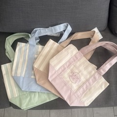 Set of 4! Trader Joe’s Canvas MINI Tote Bags PASTEL STRIPE Blue Green Pink Khaki