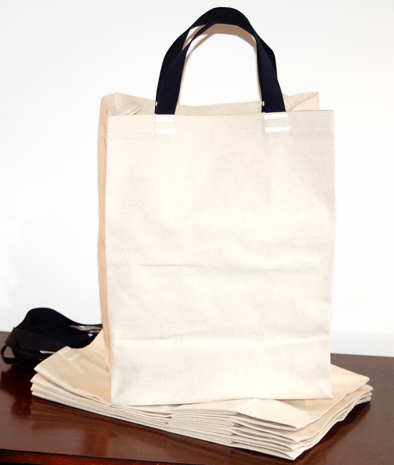 Turtlecreek USA 5 PAK Cotton CANVAS GROCERY BAG Shopping Tote Short Navy Handles