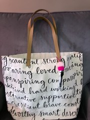 Canvas Cotton Pink Pom-Pom 15″ Tote Reusable Gift Bag Black Inspiring Words Kind