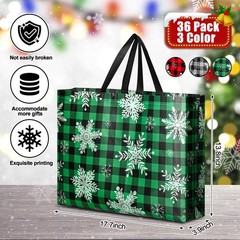 36 PCS Reusable Christmas Large Gift Bags Bulk Holiday Plaid Tote Shopping
