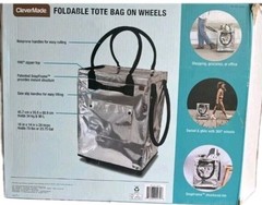CleverMade Foldable Rolling Tote Bag 18″W x 24″H Soft Grip 90L 75lb Silver New