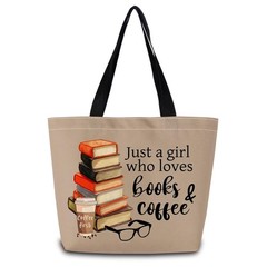 Just Love Books & Coffee Tote Bag Reusable Grocery Bags Cute Aesthetic Shoppi…