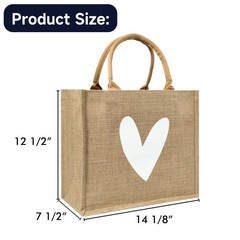 Burlap Tote Bags Handles White Heart Printed Reusable Jute Gift Waterproof