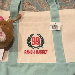 99 Ranch Market Canvas Mini Tote Bag Aqua/Pink with Plush Keychain