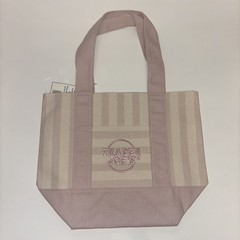 Trader Joe’s Striped Mini Canvas Reusable Tote Bag Pink Beige Limited Edition