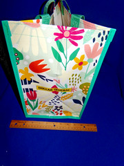 New! Dollar General Reusable Shopping Bag- Spring Flowers W/Green Ribbon Handles